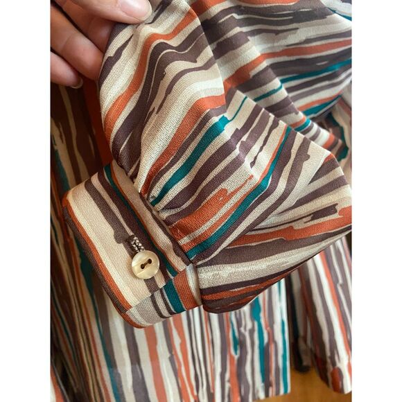Vtg Retro‎ Teddie of Cali Frill V-Neck Button Blouse Abstract Stripe Lrg 16 - Picture 8 of 13